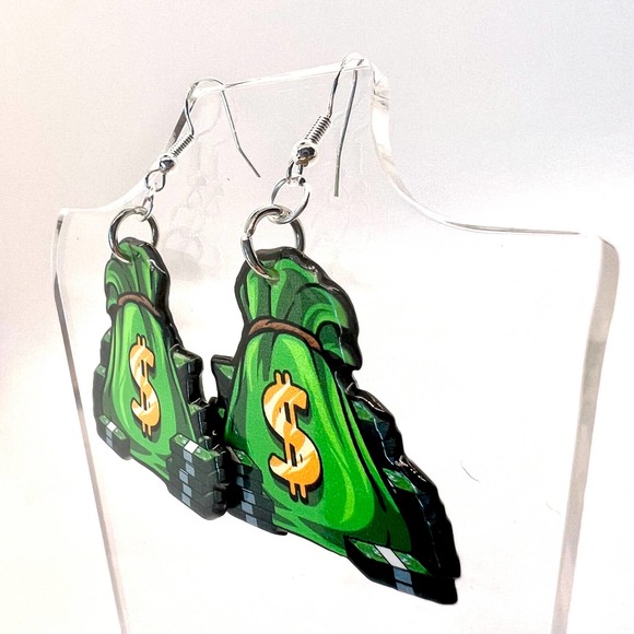 Money Bags Earrings - Cash Earrings - Dollar Earrings - Boss Babe Accessories - Picture 7 of 10